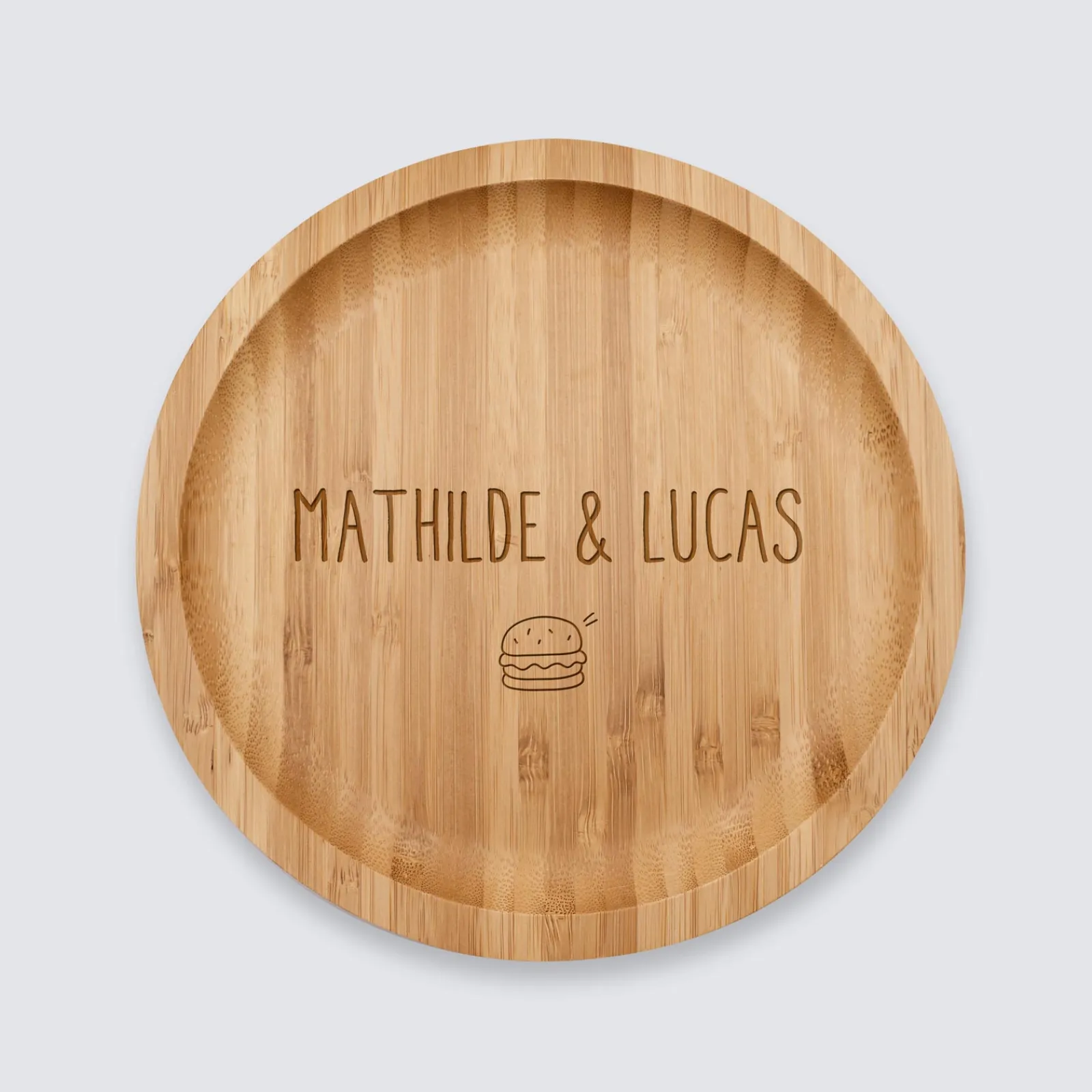 Discount HappyBulle Plateau rond personnalisé bois gravé 20x20 cm