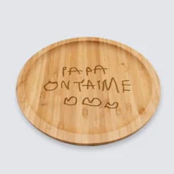 Sale HappyBulle Plateau rond personnalisé bois gravé 20x20 cm - Nos petits imparfaits
