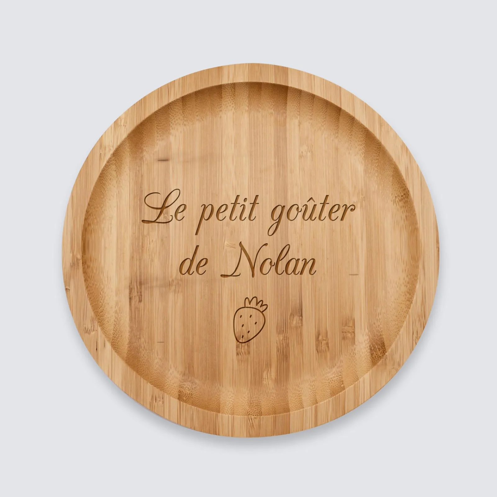 Sale HappyBulle Plateau rond personnalisé bois gravé 20x20 cm - Nos petits imparfaits