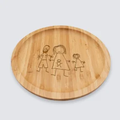 Sale HappyBulle Plateau rond personnalisé bois gravé 20x20 cm - Nos petits imparfaits