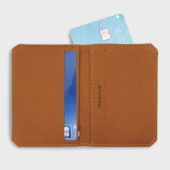 New HappyBulle Porte-carte personnalisé double volets cuir couleur 6,8x9,8cm Caramel