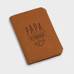 New HappyBulle Porte-carte personnalisé double volets cuir couleur 6,8x9,8cm Caramel