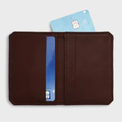 New HappyBulle Porte-carte personnalisé double volets cuir couleur 6,8 x 9,8 cm Cognac