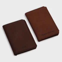 New HappyBulle Porte-carte personnalisé double volets cuir couleur 6,8 x 9,8 cm Cognac