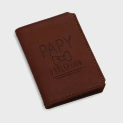 HappyBulle Porte-carte personnalisé double volets cuir couleur 6,8x9,8cm Fauve