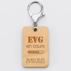 Outlet HappyBulle Porte clé EVG personnalisé gravé bois médaille rectangle 55x35 mm