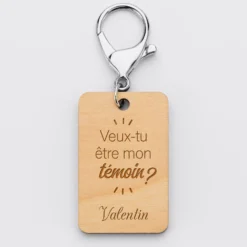 Outlet HappyBulle Porte clé EVG personnalisé gravé bois médaille rectangle 55x35 mm