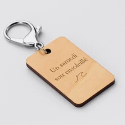 Outlet HappyBulle Porte clé EVG personnalisé gravé bois médaille rectangle 55x35 mm