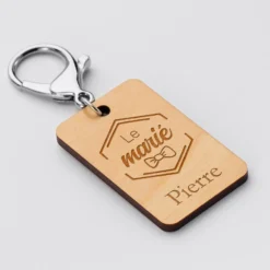 Outlet HappyBulle Porte clé EVG personnalisé gravé bois médaille rectangle 55x35 mm