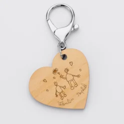 Clearance HappyBulle Porte clé personnalisé gravé bois médaille coeur 50x45 mm