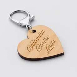Clearance HappyBulle Porte clé personnalisé gravé bois médaille coeur 50x45 mm