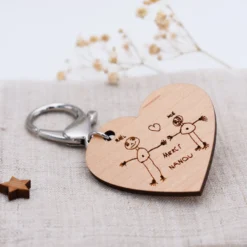 Clearance HappyBulle Porte clé personnalisé gravé bois médaille coeur 50x45 mm