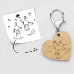 Clearance HappyBulle Porte clé personnalisé gravé bois médaille coeur 50x45 mm