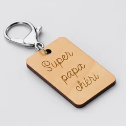Online HappyBulle Porte clé personnalisé gravé bois médaille rectangle 55x35 mm