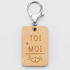 Online HappyBulle Porte clé personnalisé gravé bois médaille rectangle 55x35 mm