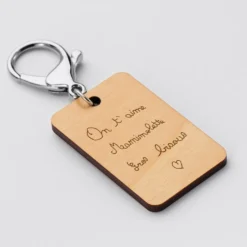 Online HappyBulle Porte clé personnalisé gravé bois médaille rectangle 55x35 mm