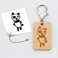Online HappyBulle Porte clé personnalisé gravé bois médaille rectangle 55x35 mm