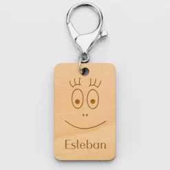 Sale HappyBulle Porte clé personnalisé gravé bois médaille rectangle 55x35 mm - x Barbapapa
