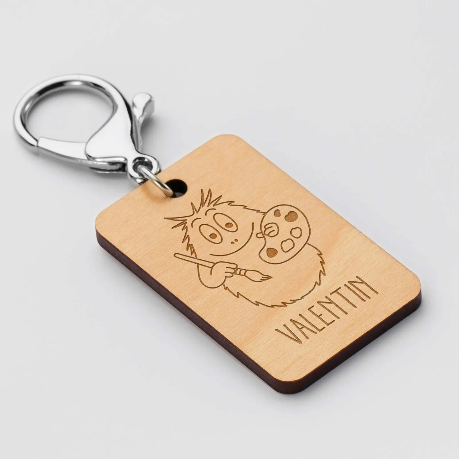 Sale HappyBulle Porte clé personnalisé gravé bois médaille rectangle 55x35 mm - x Barbapapa