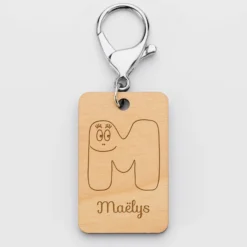 Sale HappyBulle Porte clé personnalisé gravé bois médaille rectangle 55x35 mm - x Barbapapa