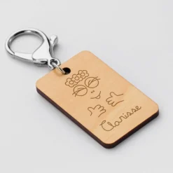 Sale HappyBulle Porte clé personnalisé gravé bois médaille rectangle 55x35 mm - x Barbapapa