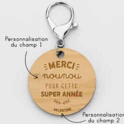 Sale HappyBulle Porte clé personnalisé gravée bois médaille ronde 50 mm "Merci Maîtresse" - Nos petits imparfaits