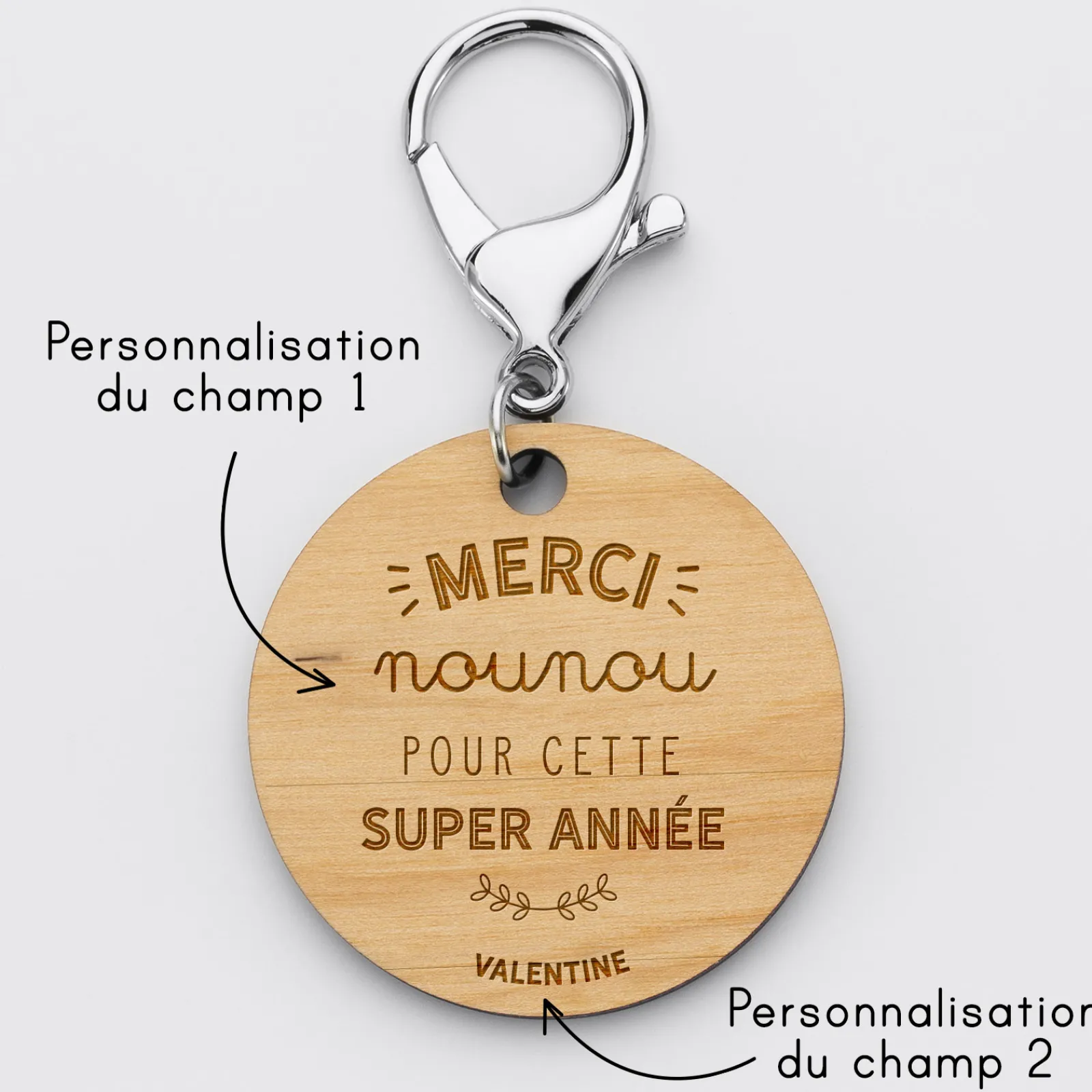 Sale HappyBulle Porte clé personnalisé gravée bois médaille ronde 50 mm "Merci Maîtresse" - Nos petits imparfaits