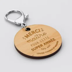 Sale HappyBulle Porte clé personnalisé gravée bois médaille ronde 50 mm