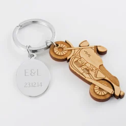 Best HappyBulle Porte clé personnalisé médaille gravée ovale acier et breloque bois moto