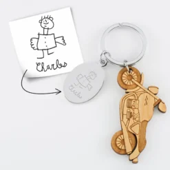 Best HappyBulle Porte clé personnalisé médaille gravée ovale acier et breloque bois moto