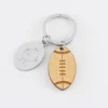 Sale HappyBulle Porte clé personnalisé médaille gravée ovale acier et breloque bois rugby