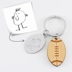 Sale HappyBulle Porte clé personnalisé médaille gravée ovale acier et breloque bois rugby