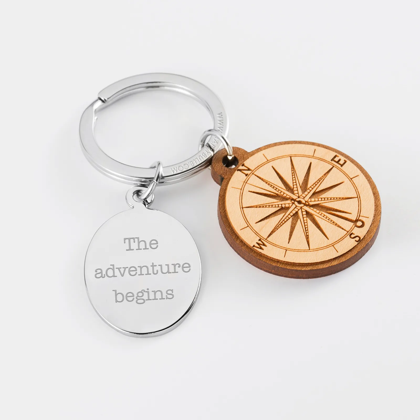 Clearance HappyBulle Porte clé personnalisé médaille gravée ovale acier et breloque bois boussole