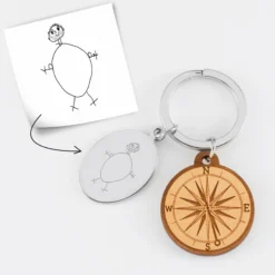 Clearance HappyBulle Porte clé personnalisé médaille gravée ovale acier et breloque bois boussole