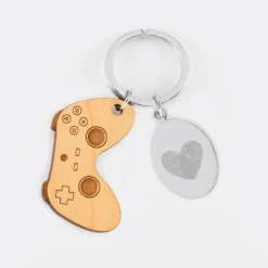 Outlet HappyBulle Porte clé personnalisé médaille gravée ovale acier et breloque bois jeux vidéo
