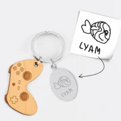 Outlet HappyBulle Porte clé personnalisé médaille gravée ovale acier et breloque bois jeux vidéo