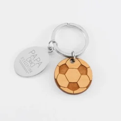 Outlet HappyBulle Porte clé personnalisé médaille gravée ovale acier et breloque bois foot