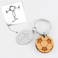 Outlet HappyBulle Porte clé personnalisé médaille gravée ovale acier et breloque bois foot