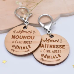 Outlet HappyBulle Porte-clés gravé bois médaille ronde 50 mm - Edition spéciale