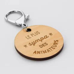 HappyBulle Porte-clés gravé bois médaille ronde 50 mm - édition spéciale 