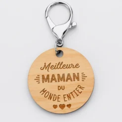 Clearance HappyBulle Porte-clés gravé bois médaille ronde 50 mm - Edition spéciale "Meilleure du Monde" Maman