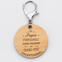 HappyBulle Porte-clés gravé bois médaille ronde 50 mm - Edition spéciale "Grand-Père Exceptionnel" Papy