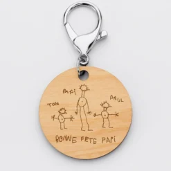 HappyBulle Porte-clés gravé bois médaille ronde 50 mm - Edition spéciale 
