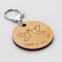 Hot HappyBulle Porte-clés personnalisé gravé bois médaille ronde 50 mm Mariée