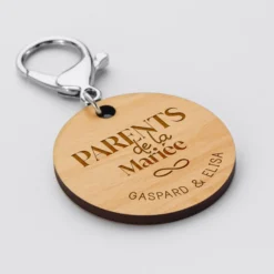 Hot HappyBulle Porte-clés personnalisé gravé bois médaille ronde 50 mm Mariée