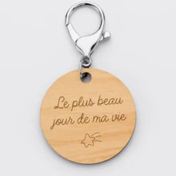 Hot HappyBulle Porte-clés personnalisé gravé bois médaille ronde 50 mm Mariée