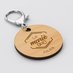New HappyBulle Porte-clés personnalisé gravé bois médaille ronde 50 mm Marié