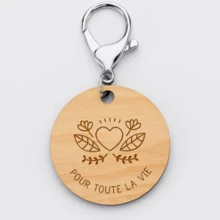 New HappyBulle Porte-clés personnalisé gravé bois médaille ronde 50 mm Marié