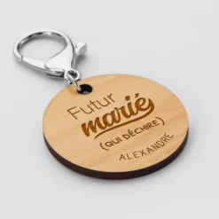 New HappyBulle Porte-clés personnalisé gravé bois médaille ronde 50 mm Marié