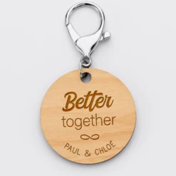 New HappyBulle Porte-clés personnalisé gravé bois médaille ronde 50 mm Marié